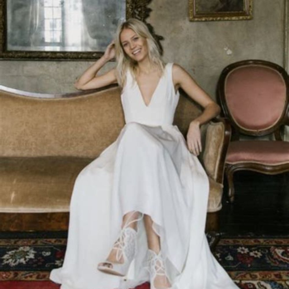 Alexandra Grecco - Tahlula Wedding Dress - V neck and back high-low hem silkgown